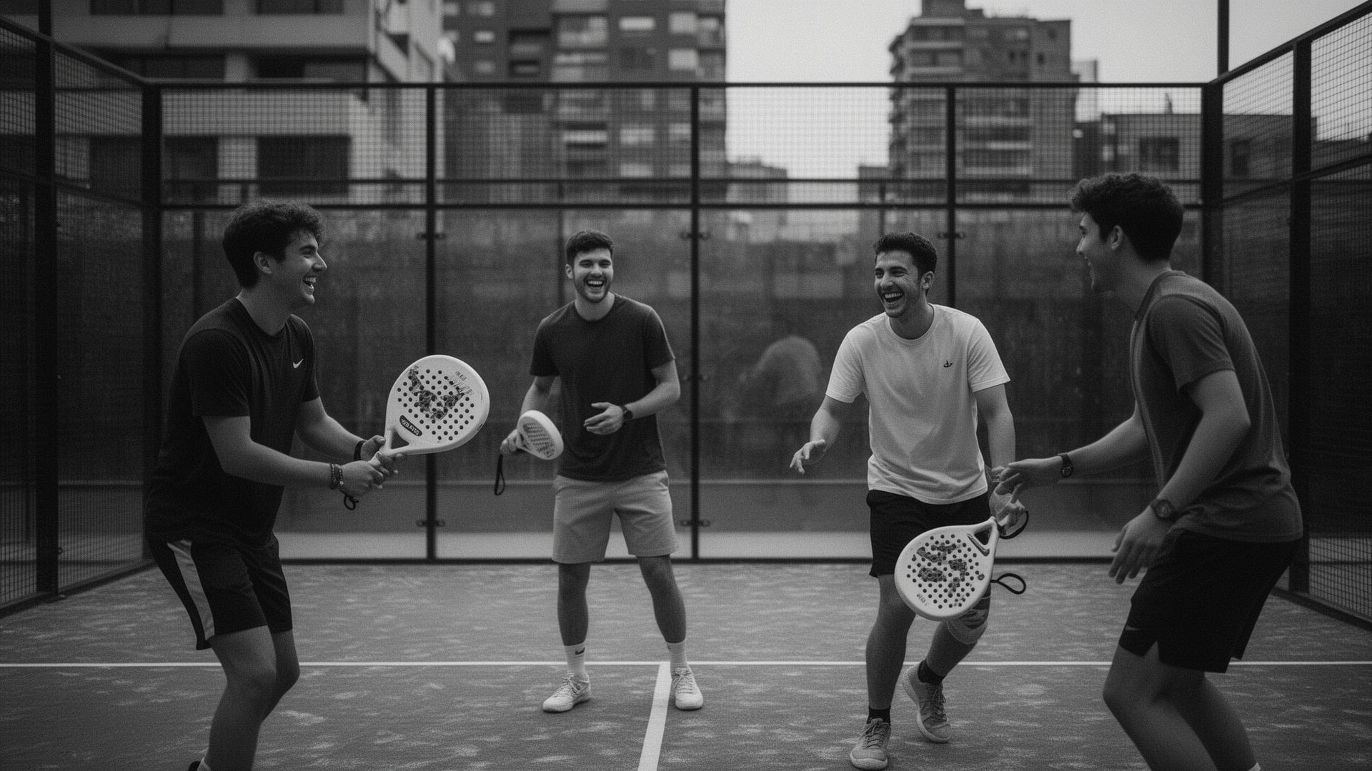 Founders playing padel together on an urban court